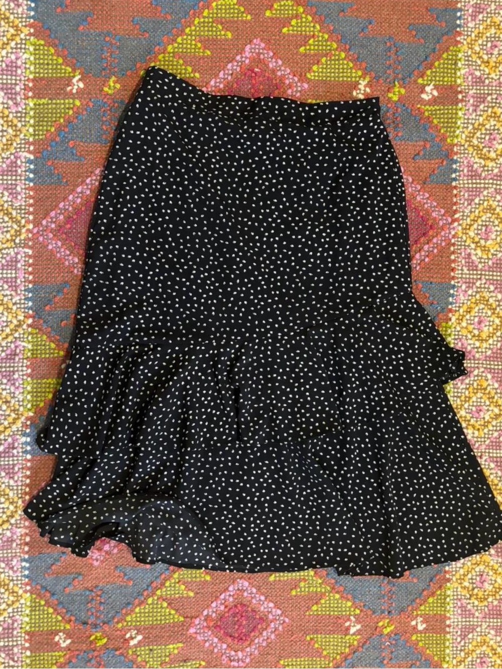 Free People Black & White Polka Dot High-Low Ruffle Skirt